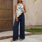 Women's 2 Piece Outfits Summer Casual Sleeveless Halter Neck Crop Tops Wide Leg Pants Set