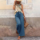 Women's 2 Piece Outfits Summer Casual Sleeveless Halter Neck Crop Tops Wide Leg Pants Set