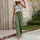 Women's 2 Piece Outfits Summer Casual Sleeveless Halter Neck Crop Tops Wide Leg Pants Set
